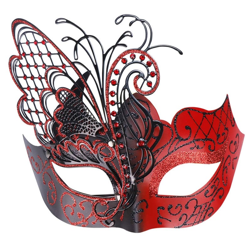 Coddsmz Mysterious Venetian Butterfly Lady Masquerade Halloween Party Mask (Black&red) - Image 1